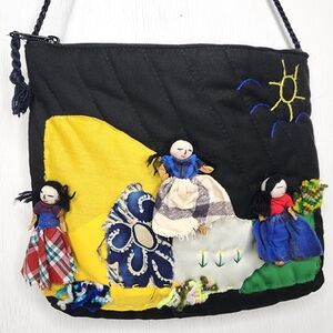 Handcrafted Philippines Textile Art 3D Folk Applique Quilt Shoulder Purse
